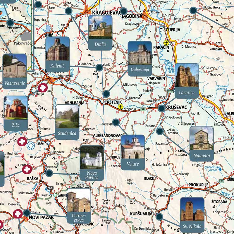 Mapa manastira sa sajta Turističke organizacije Vrnjačka Banja